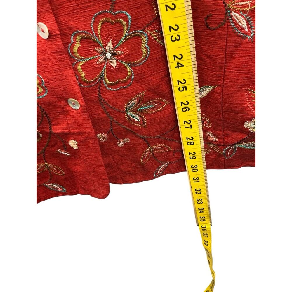 Silk Land Red Floral Embroidered 100% Silk Jacket Blazer 3/4 sleeve SZ.3X - Picture 10 of 14